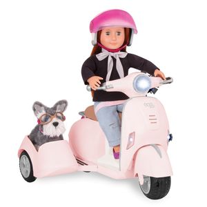 Our Generation - Scooter mit abnehmbarem Seitenwagen mit Helm für Puppe 46 cm