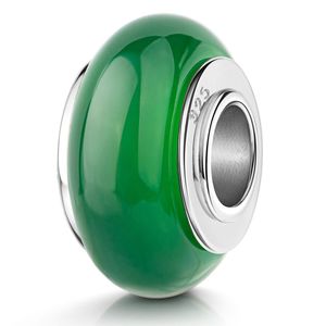 MATERIA Naturstein Beads Anhänger Moosachat grün - 925 Silber Charms Perle Damen für Armband 420