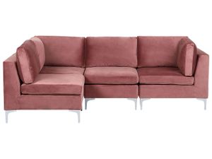 BELIANI Modulares Ecksofa rechtsseitig Rosa Polsterbezug aus Samtstoff 4-Sitzer mit Metallgestell Silber Wohnzimmer Salon Möbel
