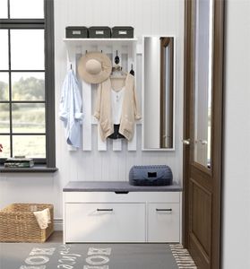Mondeer Garderobenset Schuhbank Wandspiegel und 5 Kleiderbügel Moderner Stil Weiß