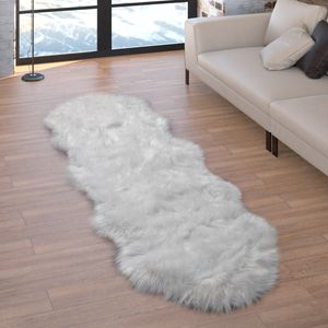 Kunstfell Fellteppich Imitat Sitzkissen Herfzorm Rund Verschiedene Formen, Weiß Grösse 55x160 cm Fell-Form