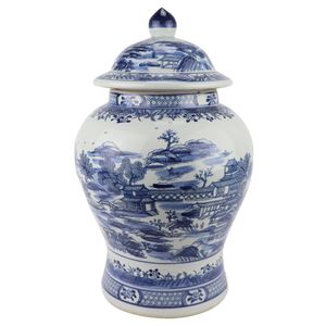 Fine Asianliving Chinesische Deckelvase Blau Weiß Porzellan Landschaft D29xH48cm Dekorative Vase Blumenvase Orientalische Keramik Vase Dekoration Vase Moderne Tischdekoration Vase