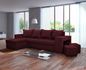 Nawstol Ecksofa TYMON mit Schlaffunktion, L-Form mit Bettkasten, Eckcouch Wohnzimmer, Bettsofa, Couchgarnitur Universalecke - Farbe bordeauxrot