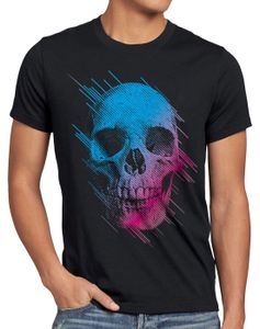 style3 Neon Skull T-Shirt Herren totenkopf disco neon festival, Größe:S, Farbe:Schwarz