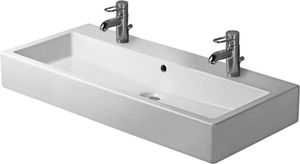 Duravit Waschtisch VERO mit Überlauf, Hahnlochbank, 1000 x 470 mm 2 Hahnlöcher weiß