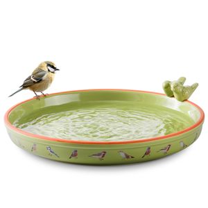 Navaris Vogeltränke Keramik groß - Vogeltränke frostsicher - Trinkschale für Vögel - Design Schale - Vogelbecken für den Garten oder Balkon - grün