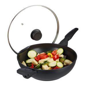 relaxdays Patelnia wok z pokrywką 30 cm