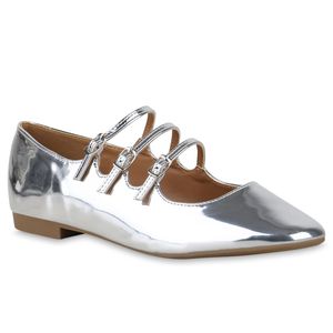 VAN HILL Damen Riemchenballerinas Ballerinas Klassisch Freizeit Schuhe 841167, Farbe: Silber, Größe: 39