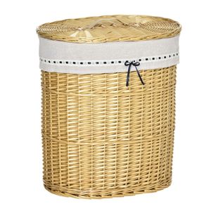 HOMCOM Wäschekorb aus Weide Weidenrute Wäschebox Wäschesammler geflochten mit Deckel Natur 100L 51 x 38 x 57 cm