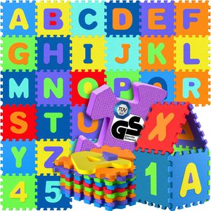 Spielwerk® 86-teilige Puzzlematte Baby Kinder 3,3m² Spielmatte Bodenschutzmatte Krabbelmatte Buchstaben Zahlen ABC Lernteppich XXL Schaumstoff