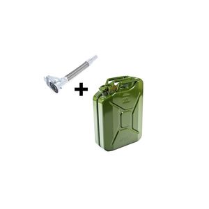 Oxid7® Metall Benzinkanister Kraftstoffkanister olivgrün 20 Liter + Ausgießer silber/grün