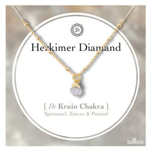 Bixorp Kronenchakra-Halskette mit Herkimer-Diamant - 18 Karat Vergoldung - Edelstahl - 36cm + 8cm verstellbar
