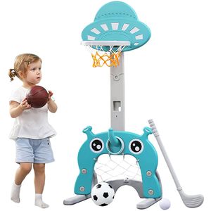 6-in-1 Basketballständer Set Basketballkorb für Kinder Fußball/Fußballtor/Golfspiel Ringwurfspiel Spielzeug Verstellbarer 55x58x146cm