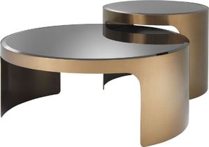 Casa Padrino Designer Couchtisch Set Kupfer / Schwarz - Luxus Edelstahl Wohnzimmertische mit Glasplatten - Luxus Wohnzimmer Möbel