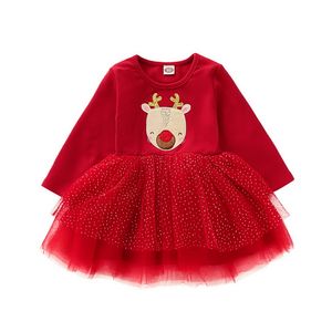 Baby Mädchen Weihnacht-Tutu Kleid süßes langärmeliges Outfit Partykleid, Rot, 80cm
