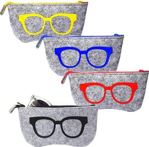 4 Stück Brillenetuis Brillenetui Filz Tragbaren Filz Mäppchen Weiche Filz Reißverschluss Brillen Sonnenbrillen Tasche Make-up Aufbewahrungstasche Reißverschluss Beutel für Damen und Herren