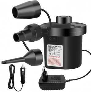 2-in-1 Elektrische Luftpumpe mit 3 Luftdüse, Tragbar Luftpumpe, Inflate und Deflate Elektropumpe für Luftmatratze, Pool, Schwimmring, Schwarz