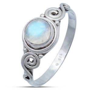 Ring KINURI aus 925er Sterling Silber, Ringgröße:56, Stein:Regenbogen Mondstein
