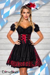 Dirndline Damen Dirndl mit Bluse Partykleid Oktoberfest Trachtenkleid Karneval Fasching, Größe:XS, Farbe:rot/schwarz