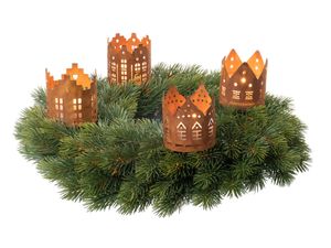 4er Set Kerzenpick Haus rost | Kerzenhalter für Adventskranz | Kerzenpin | Ø 6 cm | Advent Weihnachten