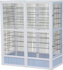 Dehner Vogelgehege Santorini, 60 x 116,4 x 136 cm, Holz/Metall, weiß/blau