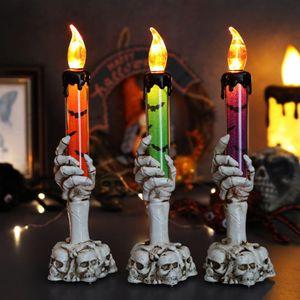 Halloween Totenkopf Kerzenhalter Licht, Skelett Geist Hand Flammenlose Kerzenlampe Party Bar Dekoration Lampe (orange+lila+Grün)