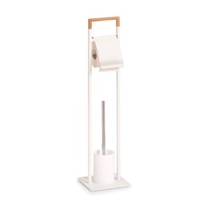 Zeller WC-Garnitur, WC-Bürste, Metall/Bamboo, weiß, ca. 19 x 19 x 74,5 cm