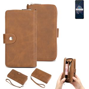 K-S-Trade Handyhülle Schutzhülle kompatibel mit Asus Zenfone 8 Flip & Portemonnee Tasche Handytasche Case Etui Geldbörse Wallet braun (1x)