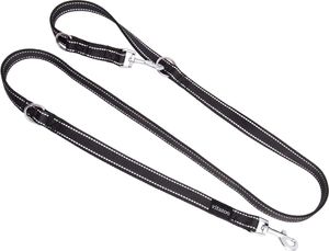 vitazoo Hundeleine in Schwarz Reflektierend 2mx2,5cm, fest und in 3 Längen verstellbar - geeignet für große und kräftige Hunde - Hundeleine, Doppelleine