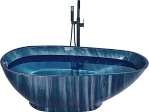 BELIANI Badewanne Marineblau 170 x 80 cm Marmor Optik Freistehend aus Sanitäracryl Walnussform Badezimmerzubehör Elegantes Modernes Design BELIANI Badewanne Marineblau 170 x 80 cm Marmor Optik Freistehend aus Sanitäracryl Walnussform Badezimmerzubehör Elegantes Modernes Design