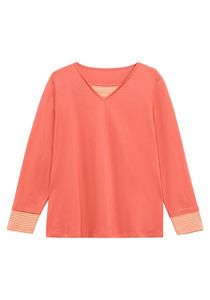 sheego Damen Große Größen Shirt mit Streifendetails, im Layerlook Langarmshirt Citywear feminin V-Ausschnitt - unifarben
