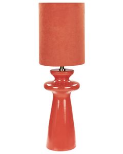 BELIANI Tischlampe Rot Keramik 61 cm Stoffschirm Kunstwildleder Trommelform Kabel mit Schalter Modern Schlaf- u. Wohnzimmer Beleuchtung