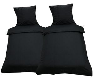 4 teilige Uni Bettwäsche 135 x 200 cm schwarz Einfarbig Renforce Baumwolle