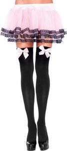 Leg Avenue Black Nylon Thigh Highs With Pink Bow One Size