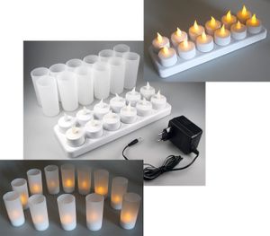 ChiliTec LED Kerze Batterie Teelichter im Glas 12 Stück mit Windschutz Aufladbar Kerzen Akku Ladestation Netzteil Tisch Deko für Party Hochzeit Weihnachten