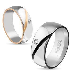 Trauringe Partner Ringe Eheringe Verlobungsring Bandring Damen Herren Zirkonia Edelstahl silber-rosegold 49 - Ø 15,70 mm