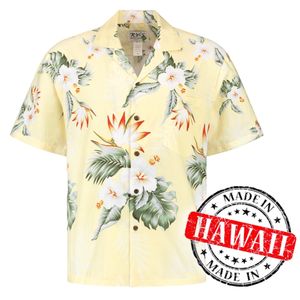 Hawaii Hemd - "Hibiskus Gelb" - 100% Baumwolle - Aloha Hemd - Herren - Hawaii - Größe M