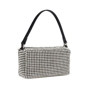 Abend-Clutch-Tasche Unterarmtasche Handtasche mit Strass-Steinen und Abnehmbarer Kette für Damen，Silber