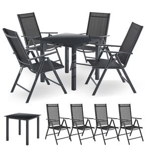 Juskys Aluminium Gartengarnitur Milano Gartenmöbel Set mit Tisch und 4 Stühlen Dunkel-Grau mit schwarzer Kunstfaser Alu Sitzgruppe Balkonmöbel