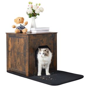 WISFOR Box na kočičí stelivo XL, skříňka pro kočky s podložkou na kočičí stelivo, box na kočičí stelivo se zahnutým vchodem, 50x51x51,5 cm