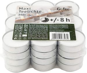 Hofer Čajové svíčky Maxi čajová svíčka - V kovových pouzdrech - Dlouhá doba hoření 8h - Průměr 57 mm - Bílá - Sada 108 kusů (3x36)