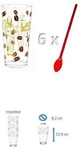 Latte Macchiato Gläser mit Löffel, 12-teilig (rot)