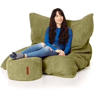 2er Sitzsack Set - Cordoba Sitzsack + Pouf Cord - Grün