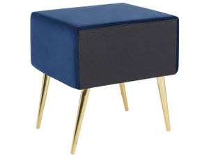 BELIANI Nachttisch Blau Samt 38 x 46 x 49 cm mit Metallgestell Gold 1 Schublade Rechteckig Aufbewahrung Modern Glamourös Möbel für Schlafzimmer Flur