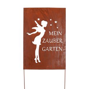 UNUS® Gartenschild Elfe Mein Zaubergarten Edelrost Metall  133 cm Gartenstecker
