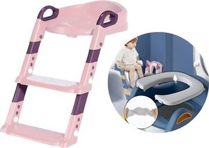 Höhenverstellbare Kinder-Toilettenleiter mit Griffen, rosa + Toilettentrainer, Bequemer WC-Sitz für Kinder ab 18 Monaten - KIDISTEPADPINK