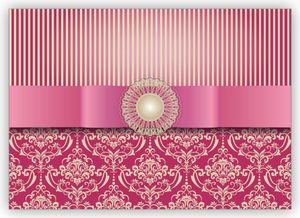 4x Vornehme Grußkarte im edlem Vintage Look mit Retro Damast Muster toll als Glückwunsch oder Einladung, rosa