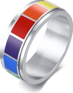 Drehring „Regenbogen“: Spinning Ring aus Edelstahl 62 (19.7 mm Ø)