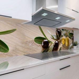Küchenrückwand Olivenzweige 60 x 400 cm, robuste ABS-Kunststoff Platte Monolith mit Direktdruck