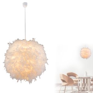 Globo Lighting Hängeleuchte Kunststoff weiß, Textil weiß, Kabel PVC Transparent, Höhe kürzbar, Schirm mit weißen Federn, inkl. Aufhängung, ø: 600mm, H: 1300mm, exkl. 1x E27 40W 230V